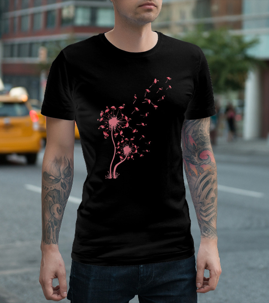 Flamingo Dandelion Flower Blow In The Wind T-Shirt