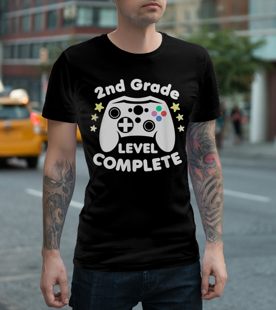 2nd Grade Level Complete Graduation Day Gamer Controller Stars T-Shirt