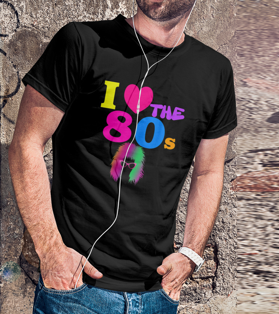 I Love The 80s Neon Heart With Punk Rocker Hair And Sunglasses T-Shirt