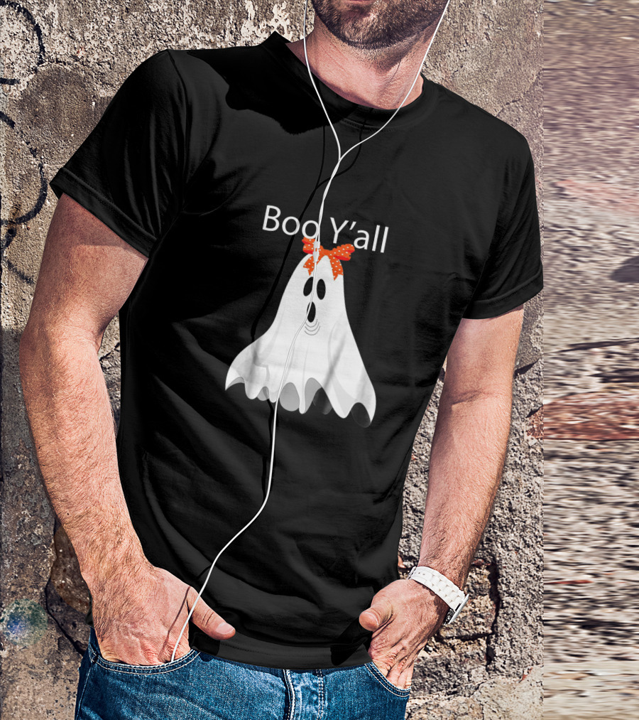Boo Y'all Cute Halloween Southern Ghost With Bow T-Shirt