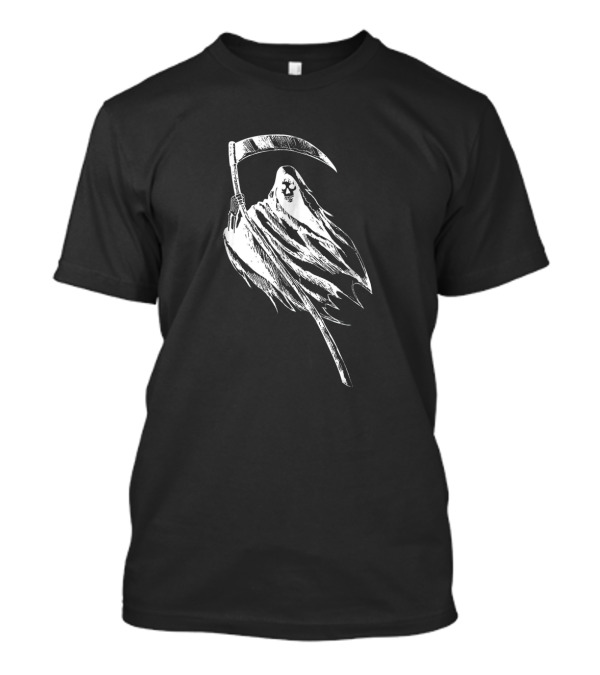 Grim Reaper Holding Scythe With Skull-Faced Cloak T-Shirt