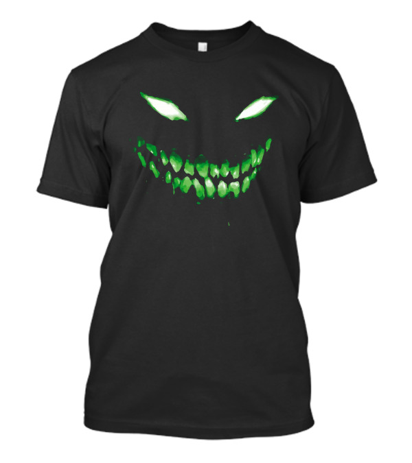 Halloween Dark Green Scary Face Glowing Eyes And Teeth T-Shirt