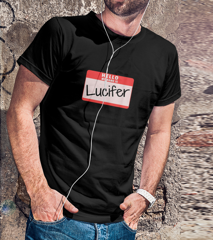 Hello My Name Is Lucifer Funny Halloween Devil Co Name Tag T-Shirt