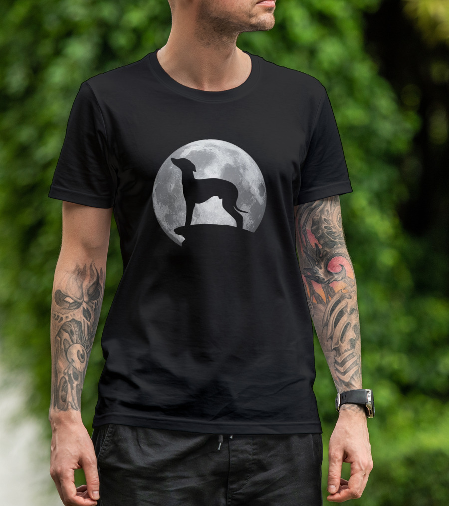 Italian Greyhound Silhouette Against Full Moon 498 T-Shirt
