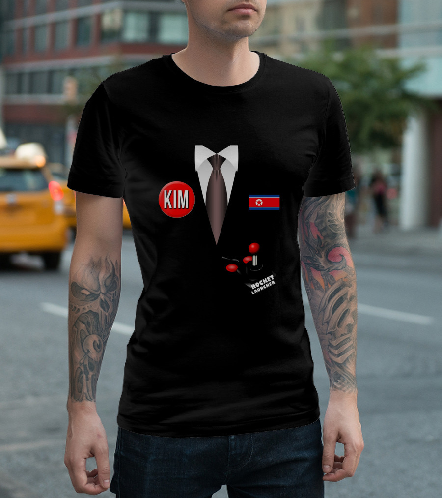 North Korea Rocket Launcher Kim with Flag and Tie Halloween T-Shirt