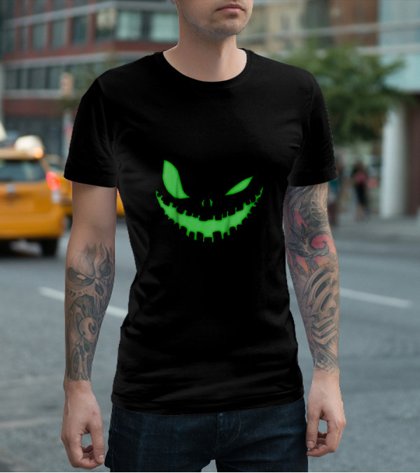 Spooky Face Halloween Dark Green Glow Creepy Smile T-Shirt