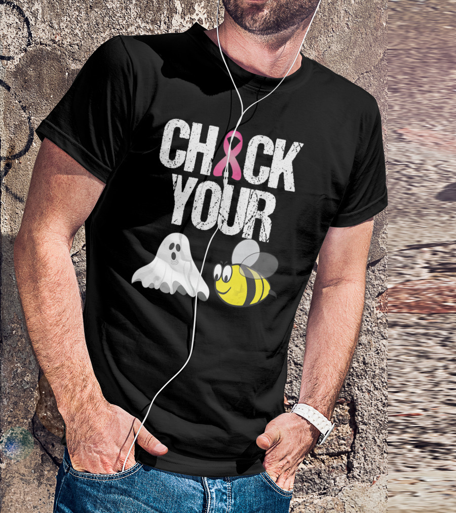 Check Your Boo Bees Funny Breast Cancer Awareness Ghost Bee Pink T-Shirt