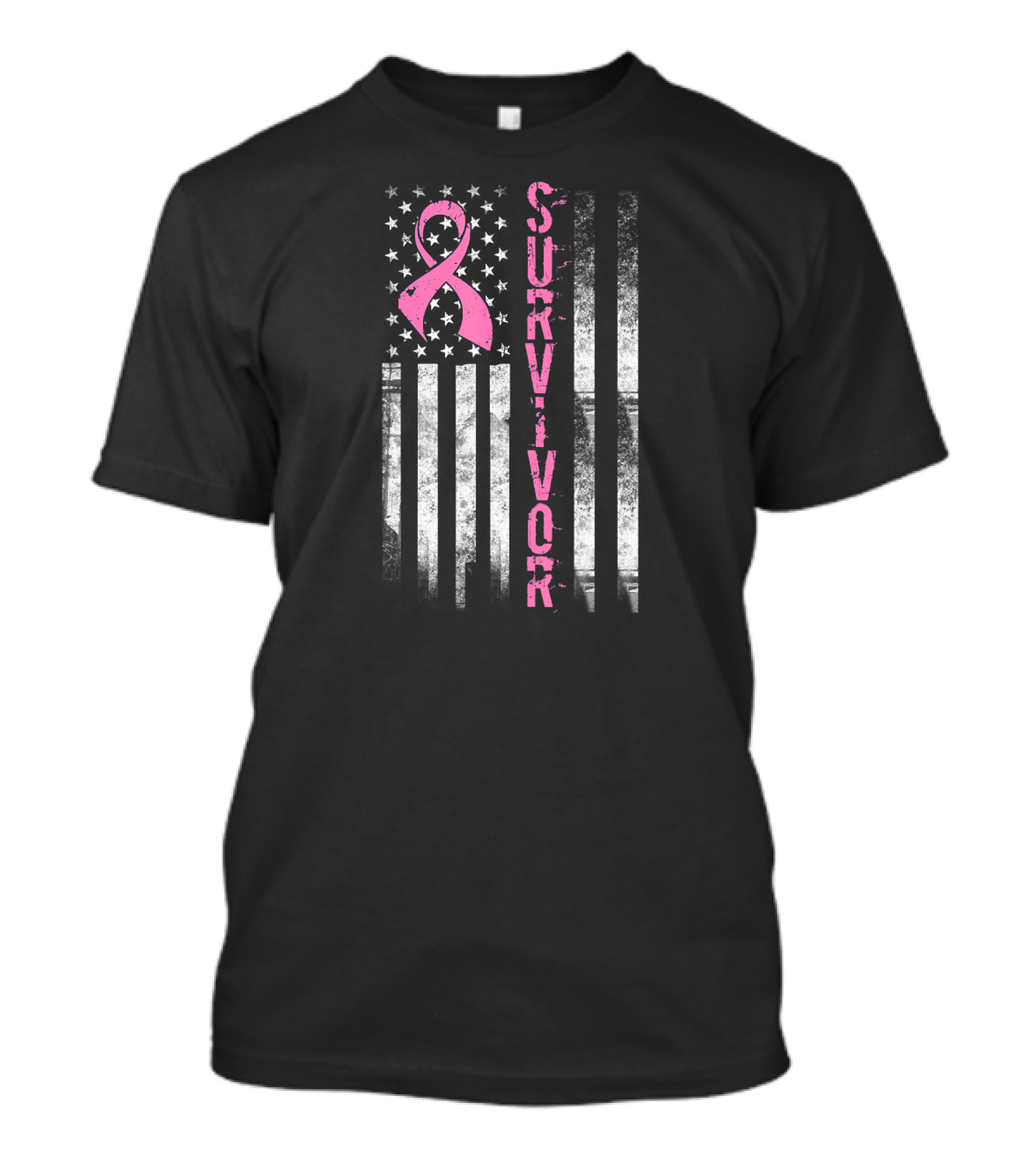 Survivor Pink Ribbon Flag Breast Cancer Awareness Women T-Shirt