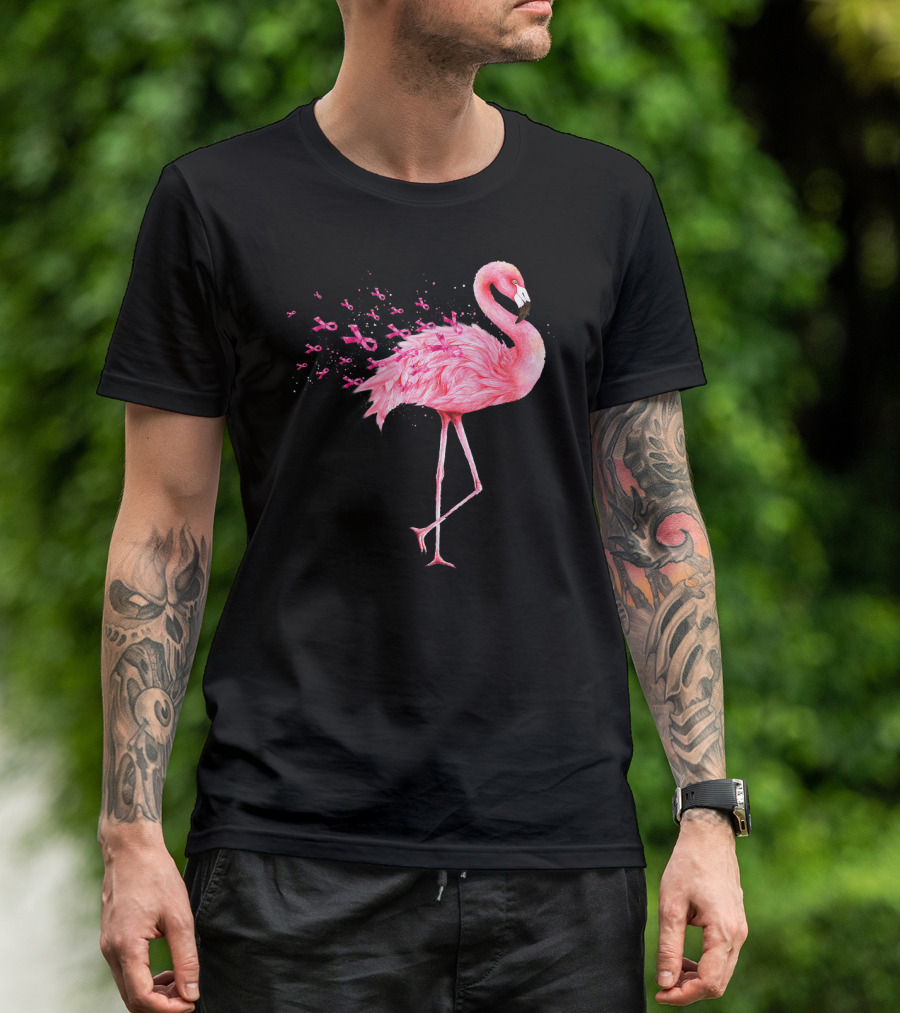 Cute Flamingo Breast Cancer Awareness Pink Ribbon T-Shirt