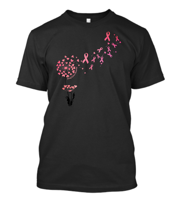 Flower Heart Dandelion Breast Cancer Awareness Ribbons T-Shirt