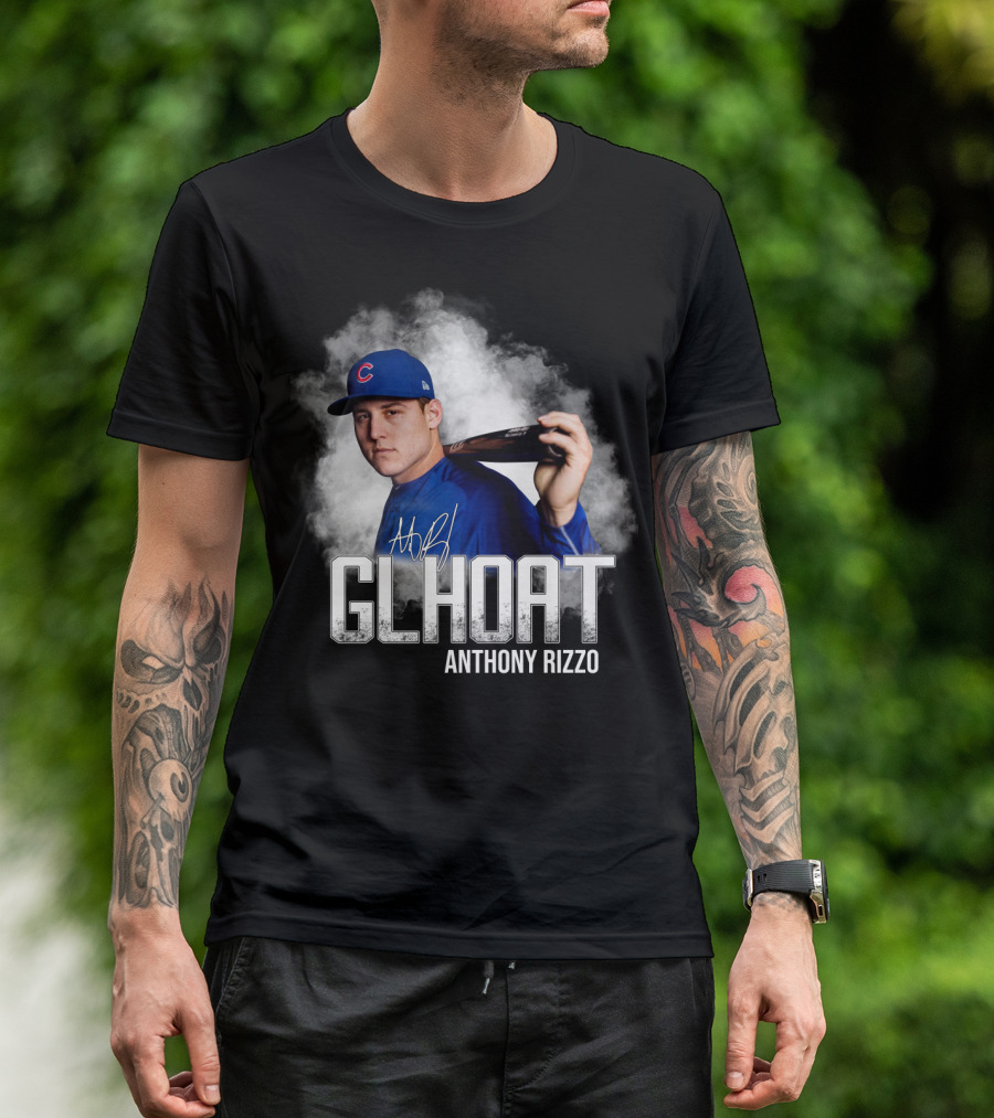 CHICAGO CUBS GLHOAT ANTHONY RIZZO SIGNATURE BLUE SMOKE BACKGROUND T-Shirt