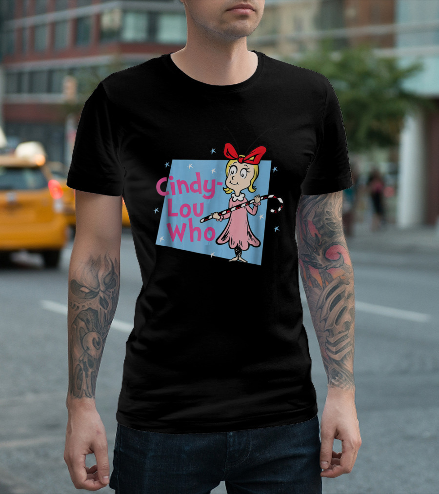 Cindy Lou Who Dr. Seuss Character with Candy Cane and Red Bow T-Shirt