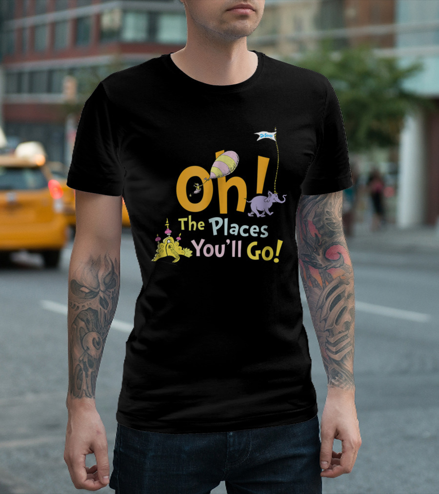 Dr. Seuss Oh The Places You'll Go Elephant and Balloon Adventure T-Shirt