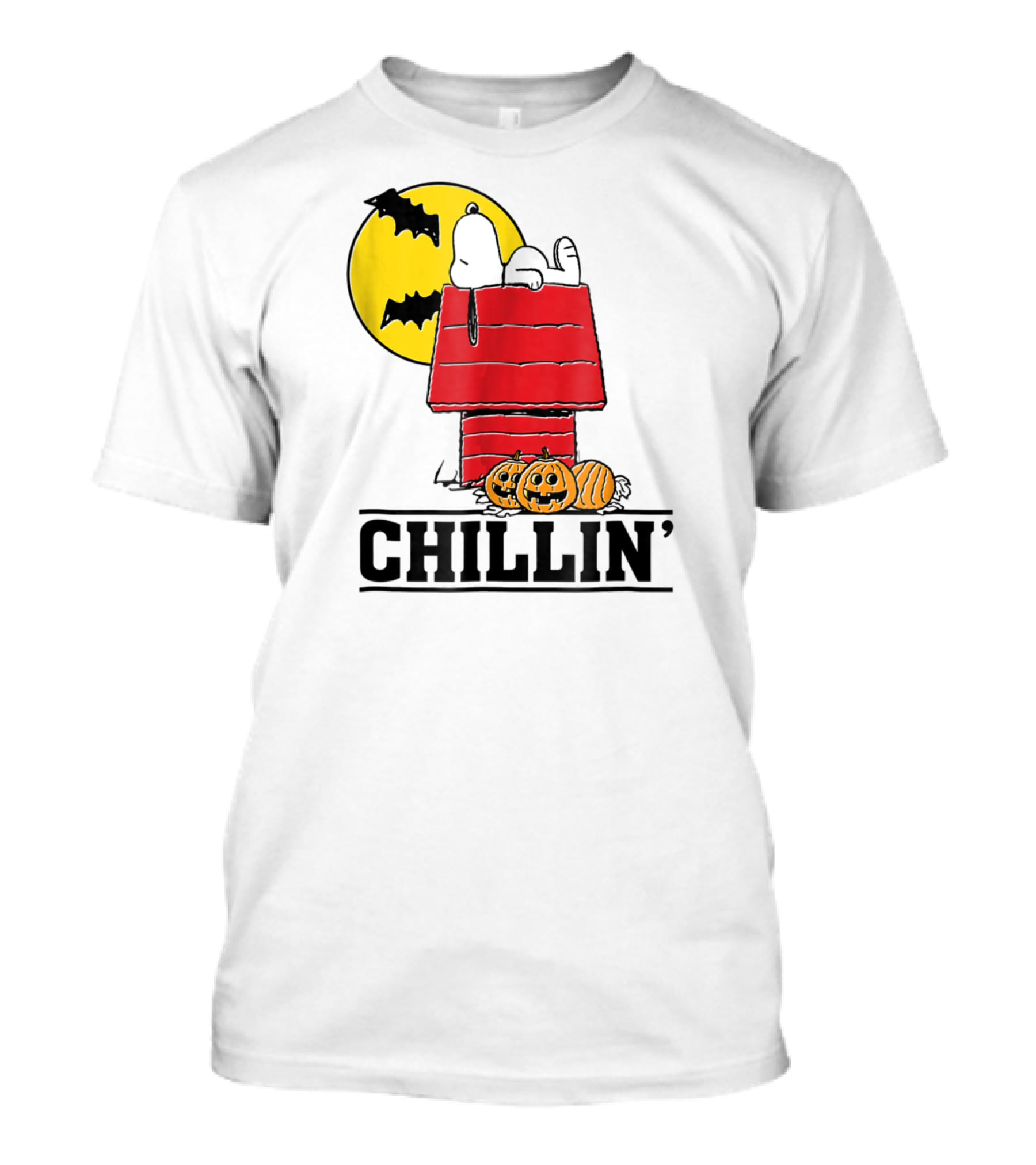 Peanuts Snoopy Chillin' Halloween With Pumpkins And Bats T-Shirt