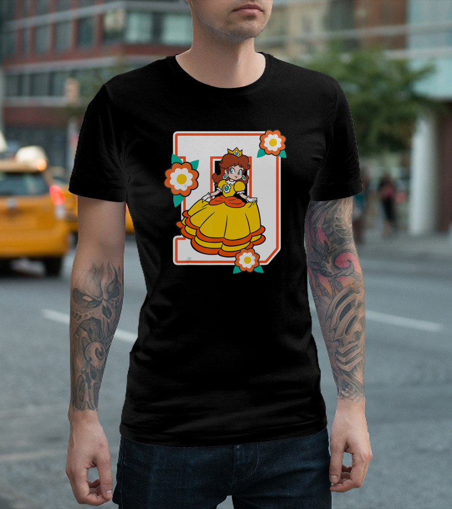 Super Mario Daisy Princess With Flowers And Letter D T-Shirt