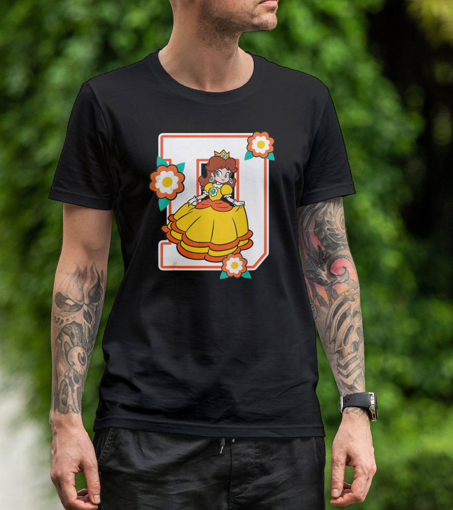 Super Mario Daisy Princess With Flowers And Letter D T-Shirt