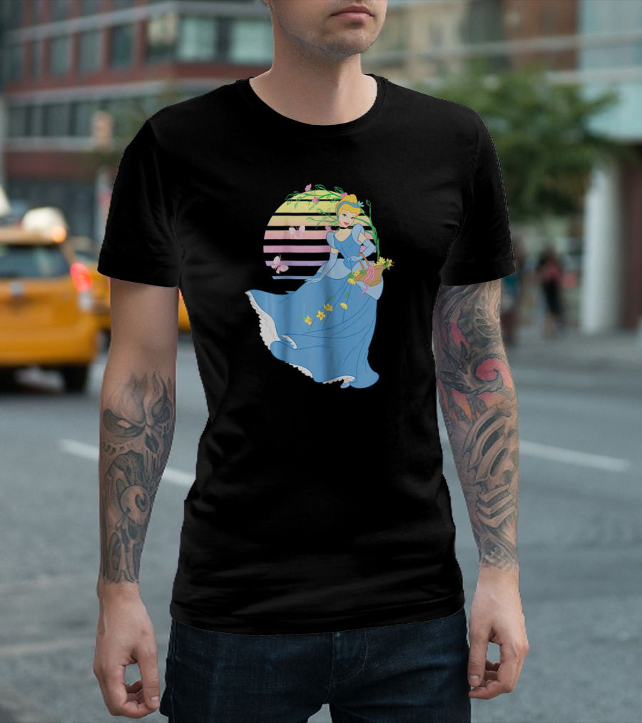 Cinderella Blue Dress Butterfly and Flower Stripe T-Shirt