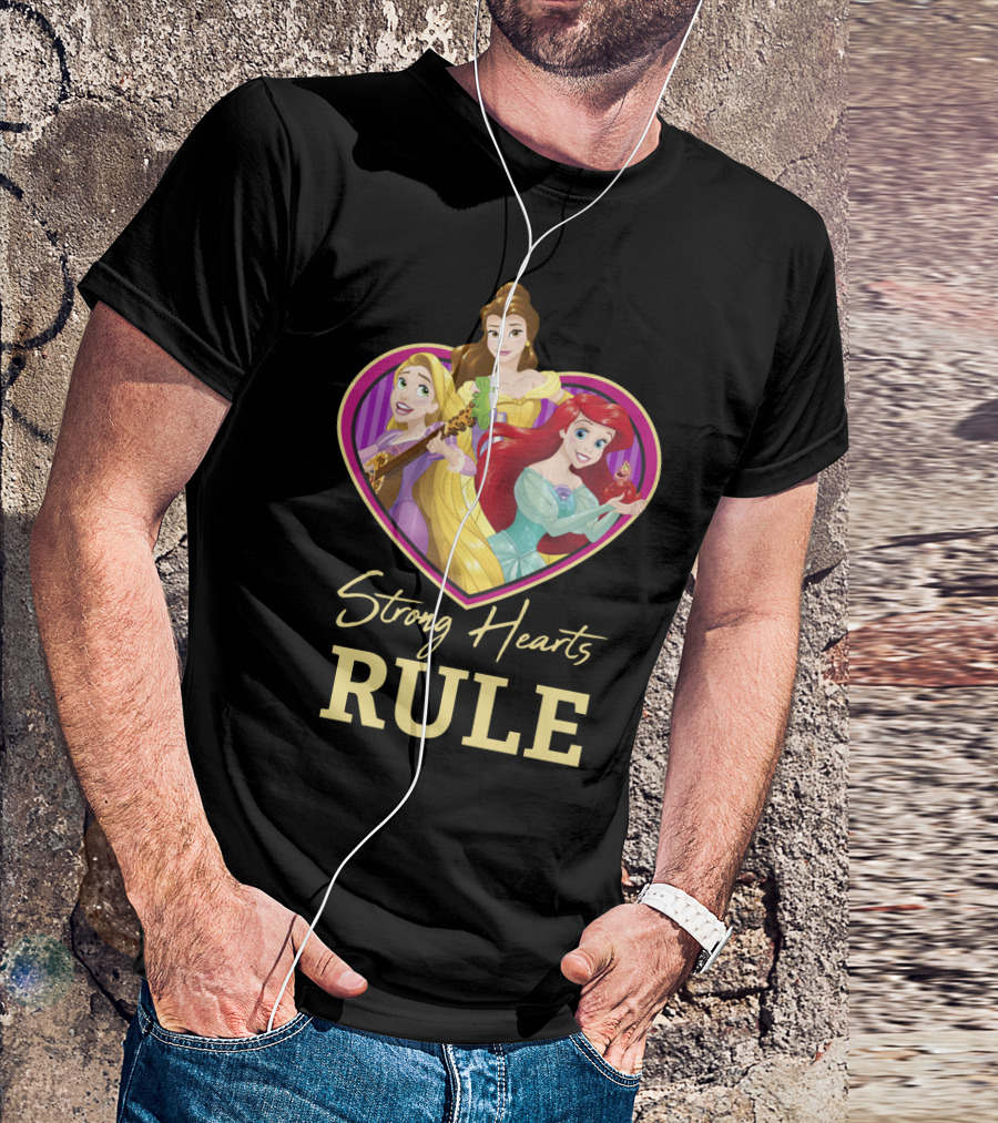 Disney Princess Rapunzel Belle Ariel Strong Hearts Rule T-Shirt