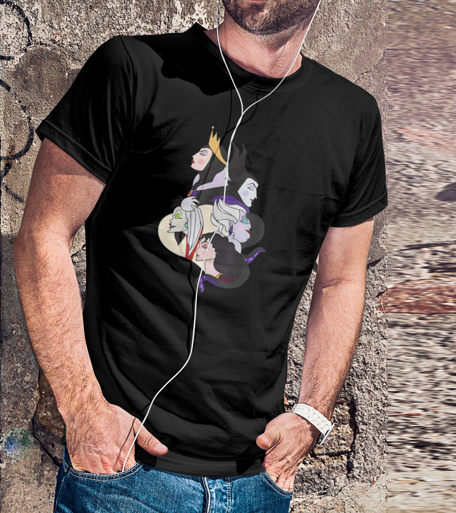 Disney Villains Side Profile Group Shot With Queen And Witch Characters T-Shirt