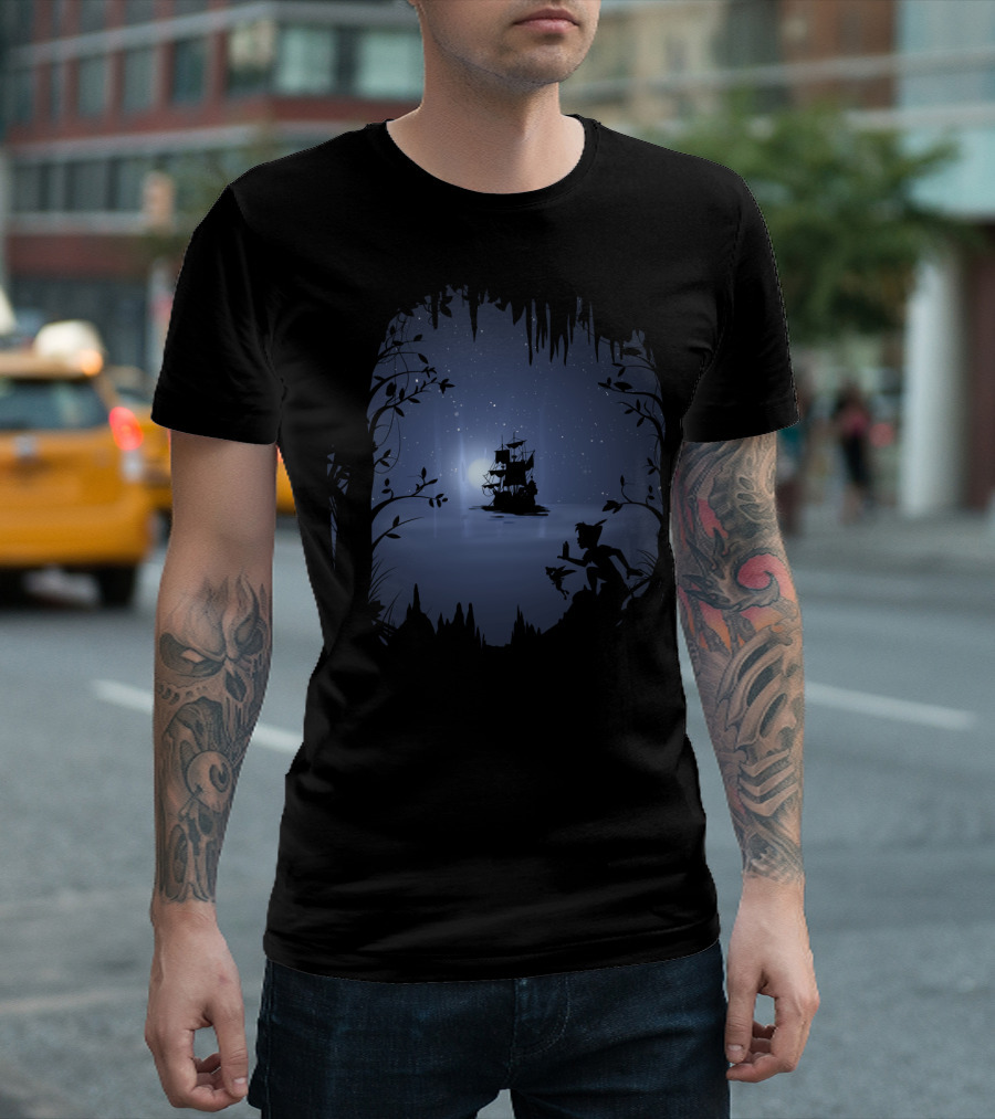 Disney Peter Pan Enchanted Night With Moonlit Pirate Ship T-Shirt
