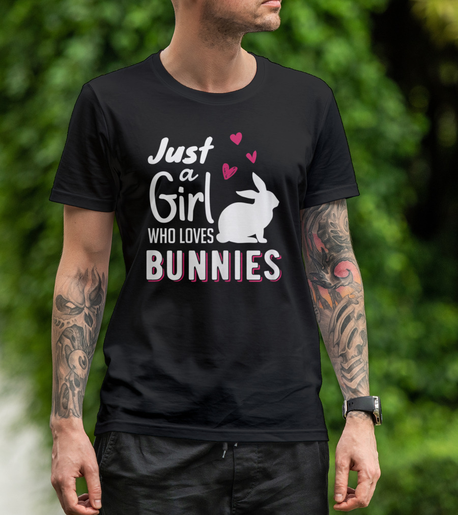 Just A Girl Who Loves Bunnies White Rabbit Pink Hearts T-Shirt