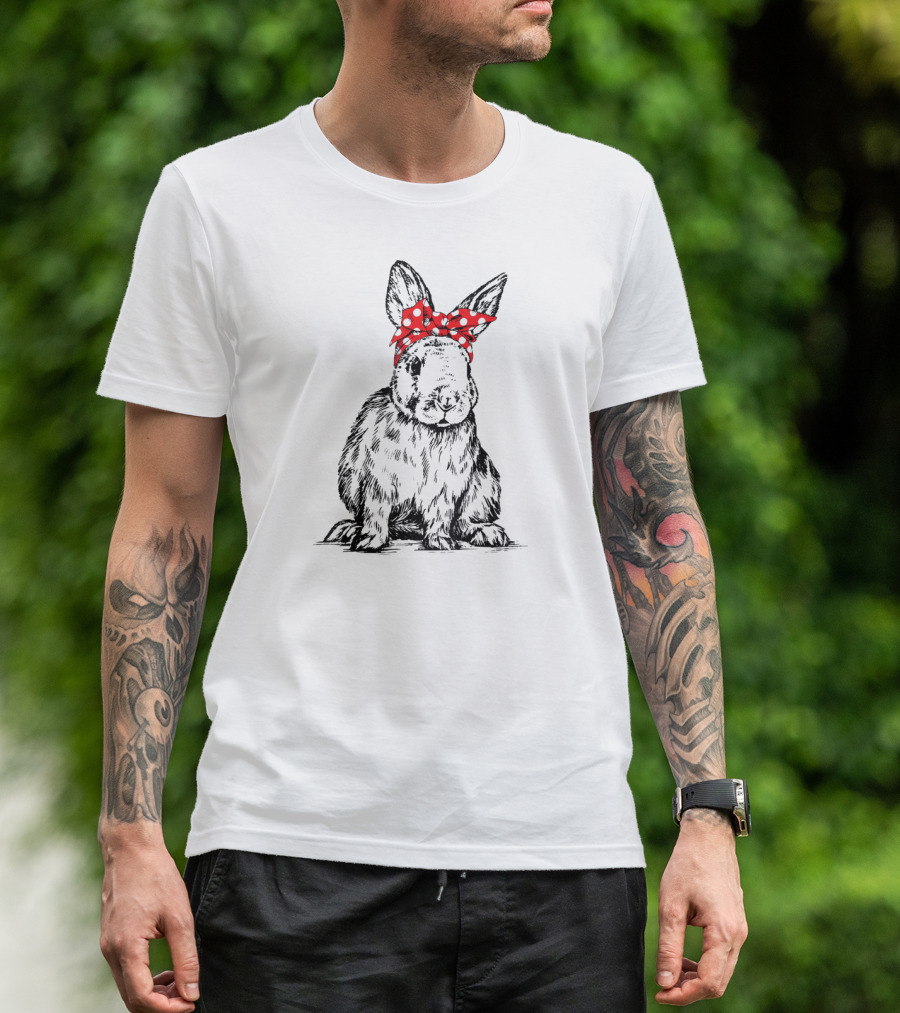 Bunny Rabbit With Red Bow Headband Rabbit Lover Farmer Girl T-Shirt