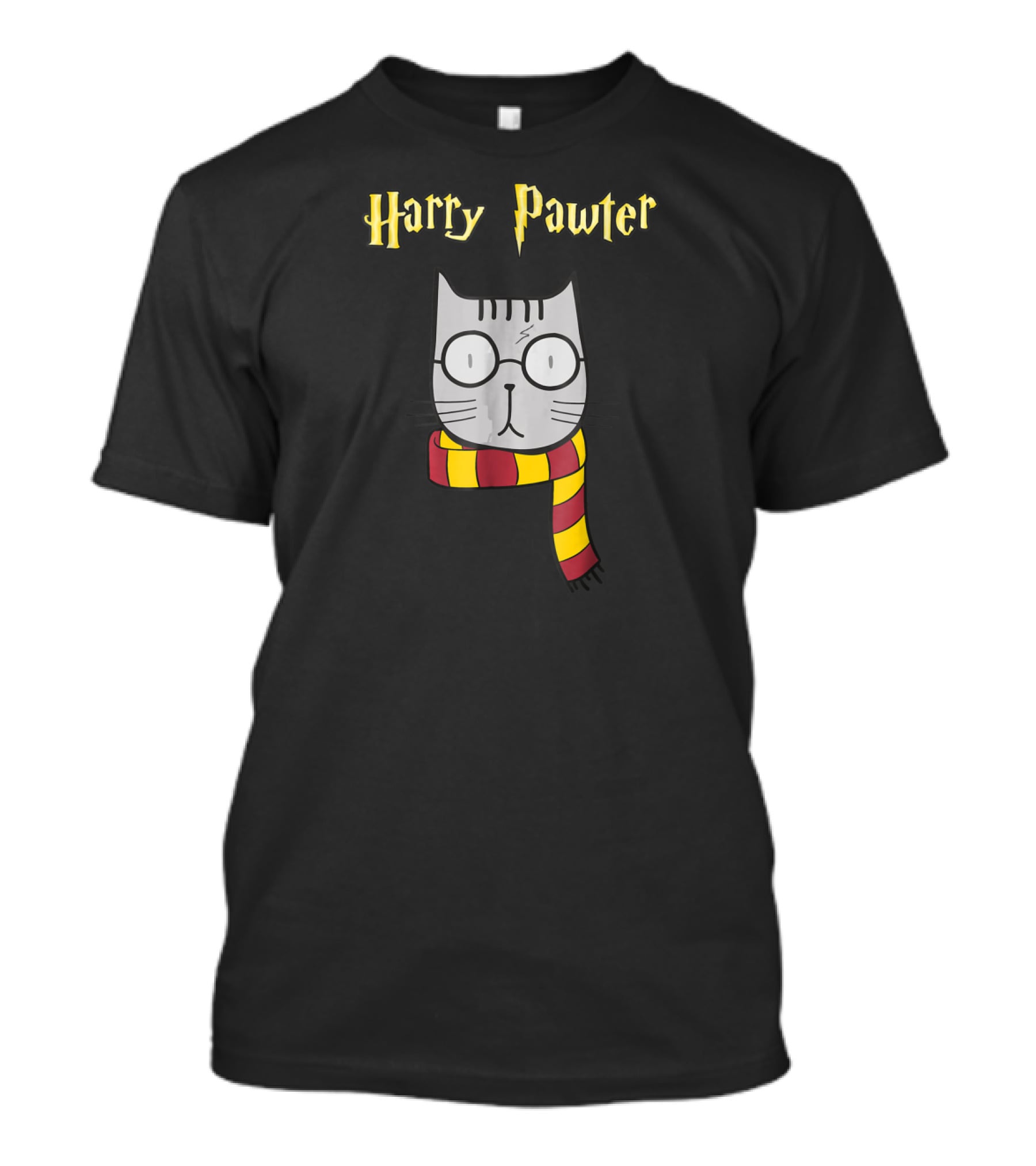 Harry Pawter Magic Cat With Glasses And Gryffindor Scarf T-Shirt