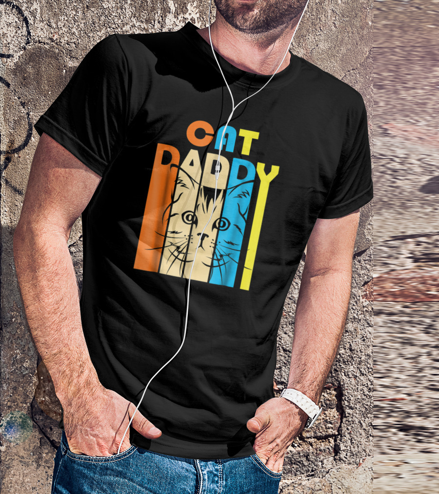 Retro Vintage Cat Daddy Multicolor T-Shirt