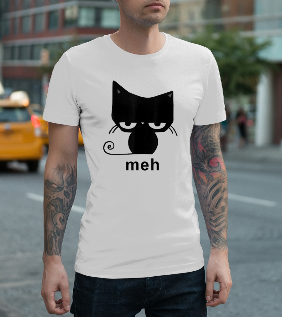 Meh Black Cat Funny For Cat Lovers Lazily Expressive Cat Enthusiast Humor T-Shirt