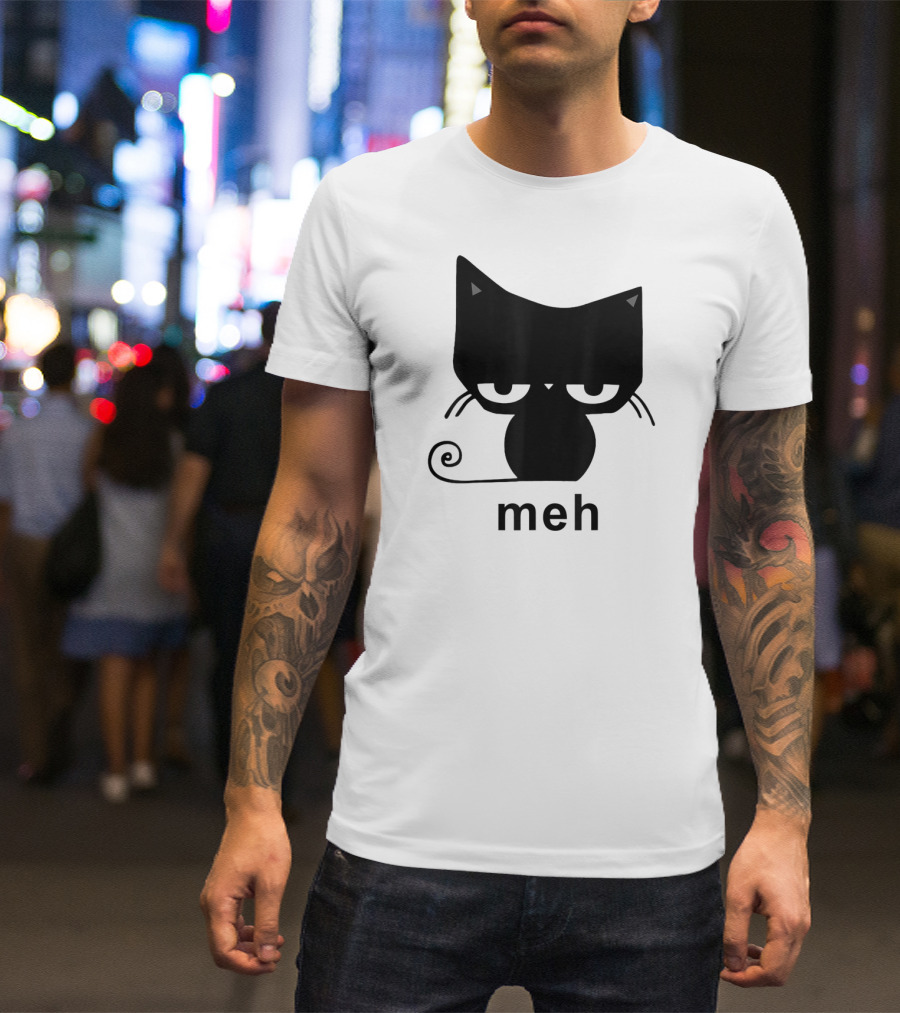 Meh Black Cat Funny For Cat Lovers Lazily Expressive Cat Enthusiast Humor T-Shirt