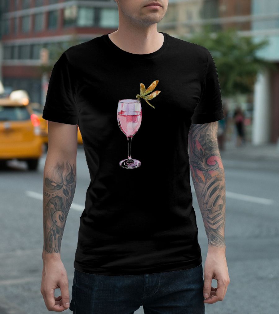 Dragonfly Resting On Wine Glass T-Shirt