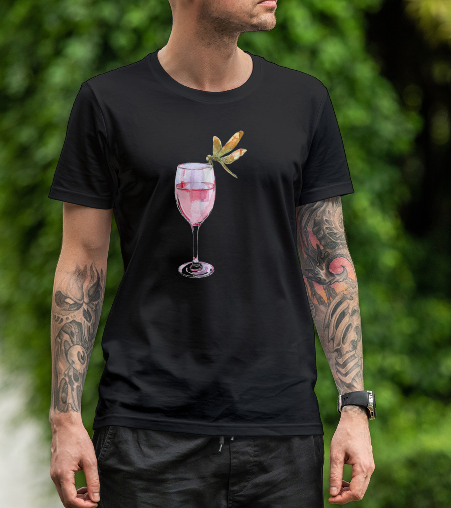 Dragonfly Resting On Wine Glass T-Shirt