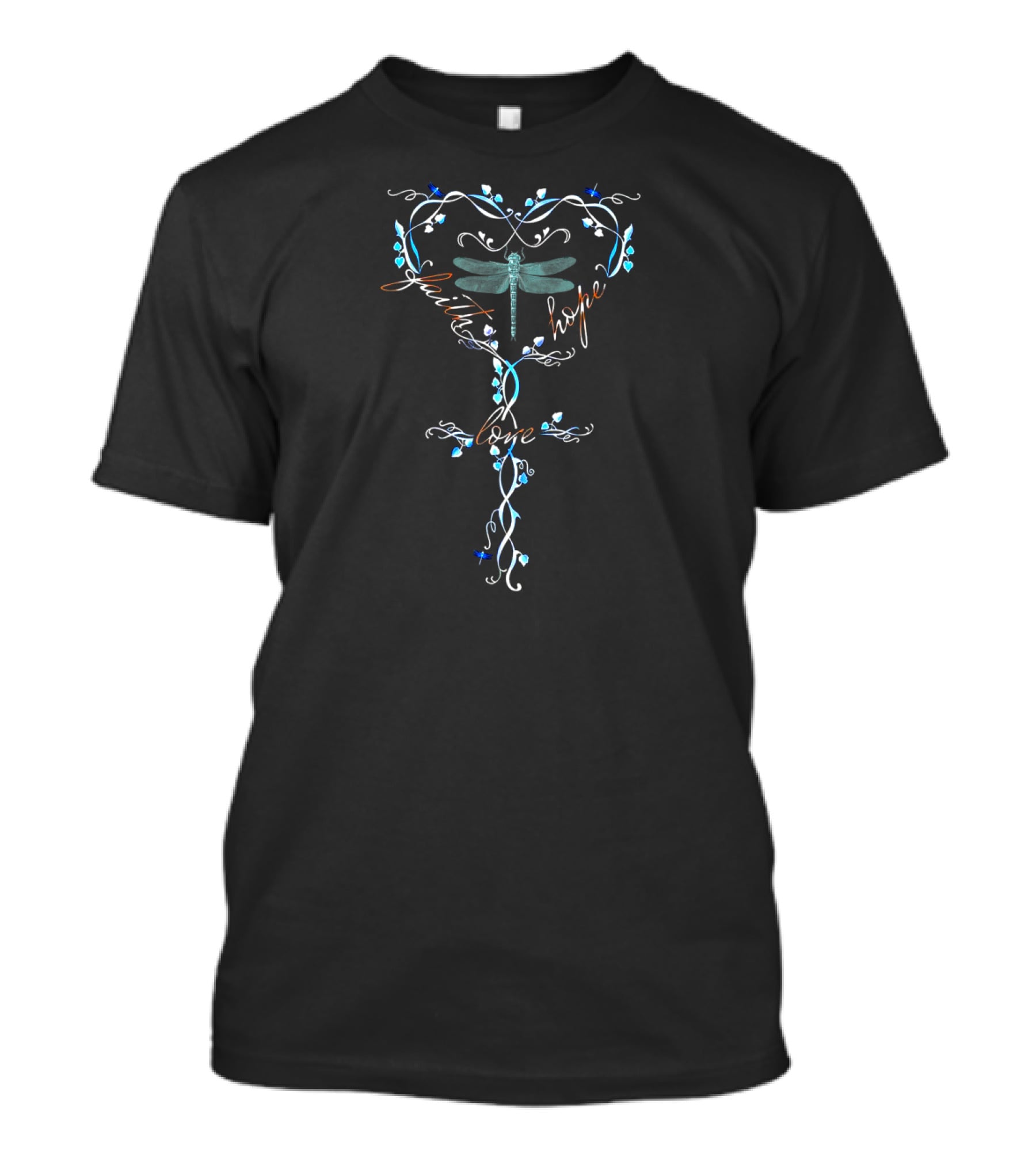 Faith Hope Love Dragonfly Cross Heart Vine T-Shirt