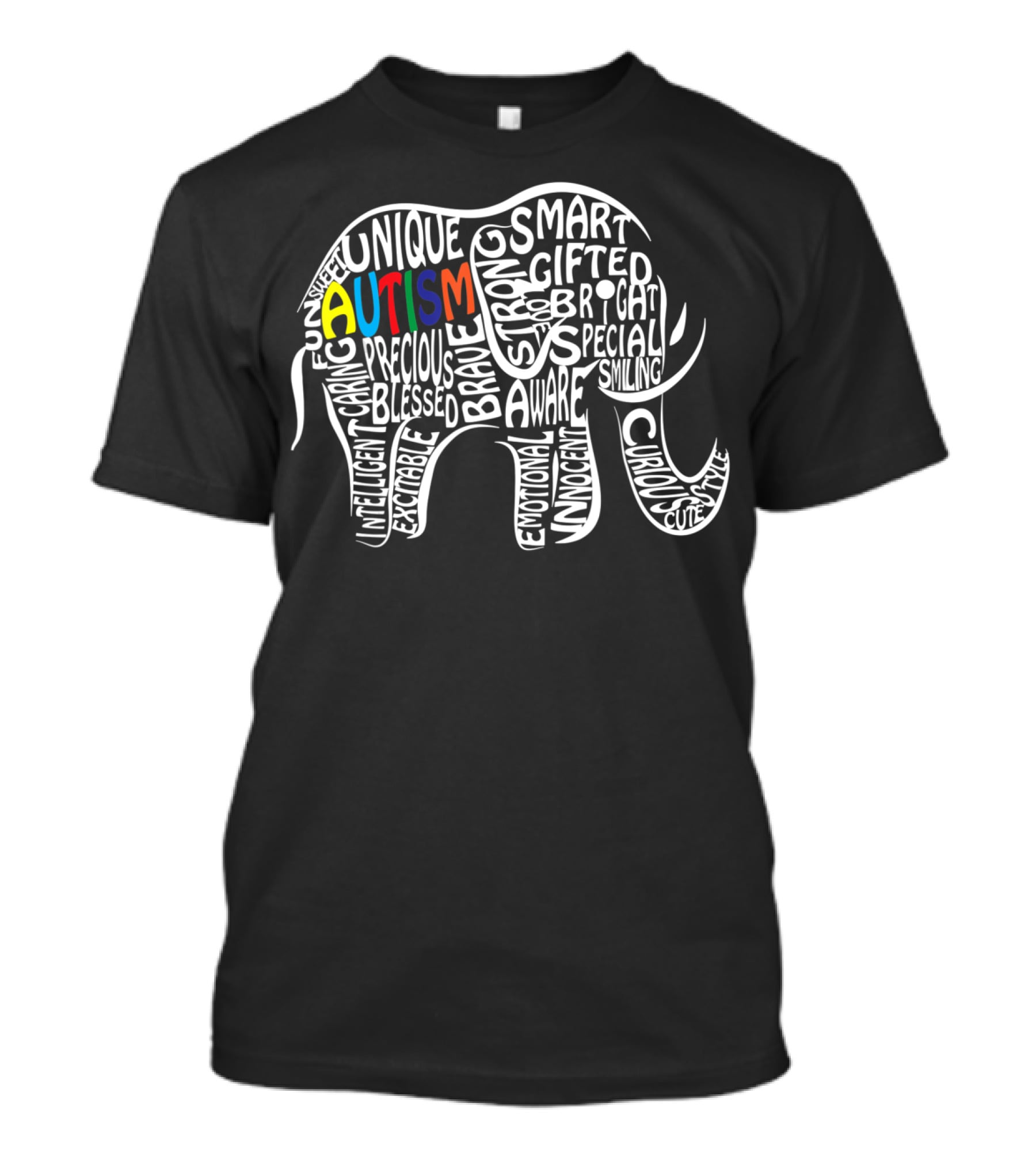 Autism Awareness Elephant Unique Intelligent Caring Strong Gifted Innocent Curious T-Shirt