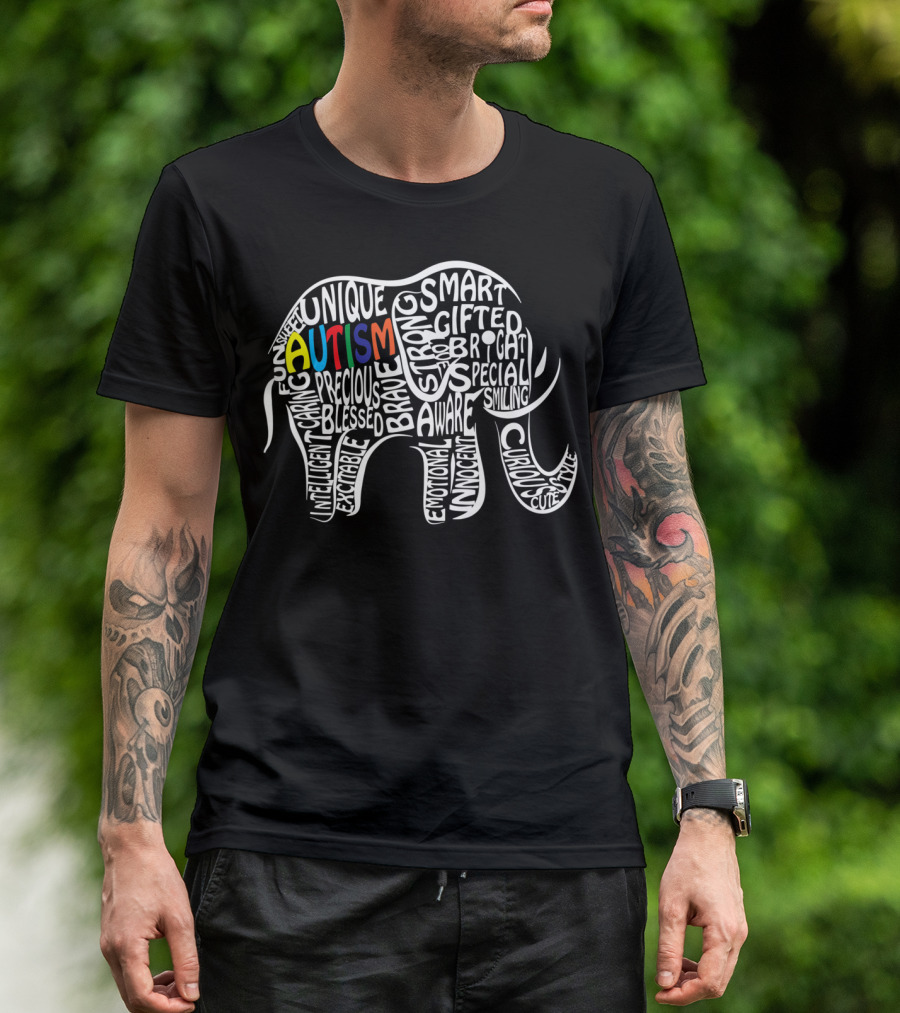Autism Awareness Elephant Unique Intelligent Caring Strong Gifted Innocent Curious T-Shirt