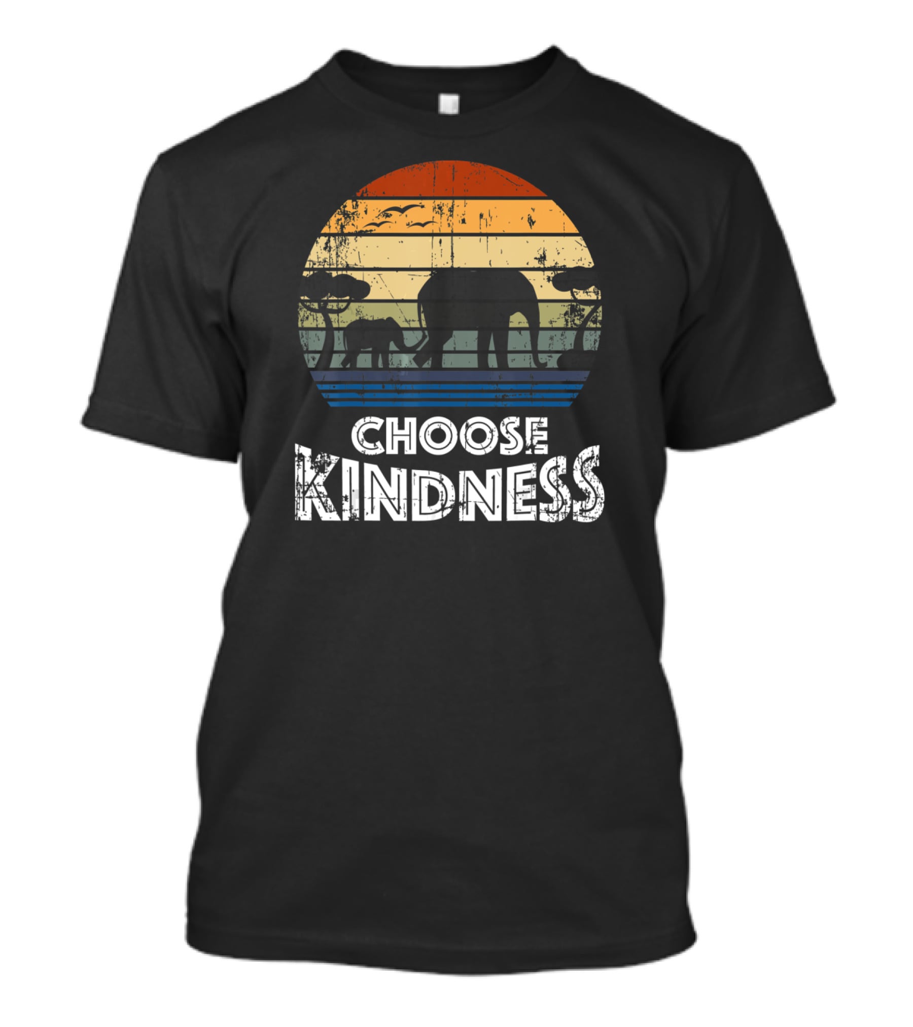 Choose Kindness Vintage Elephant Silhouette In Africa Sunset T-Shirt