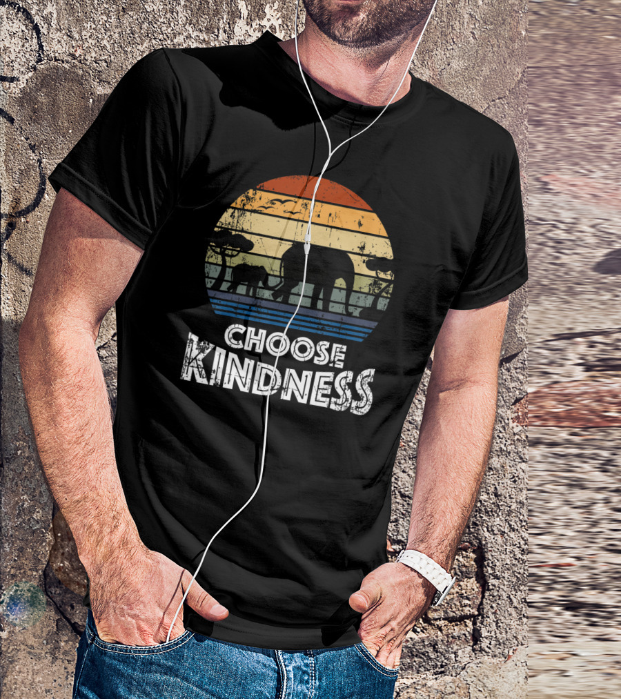 Choose Kindness Vintage Elephant Silhouette In Africa Sunset T-Shirt