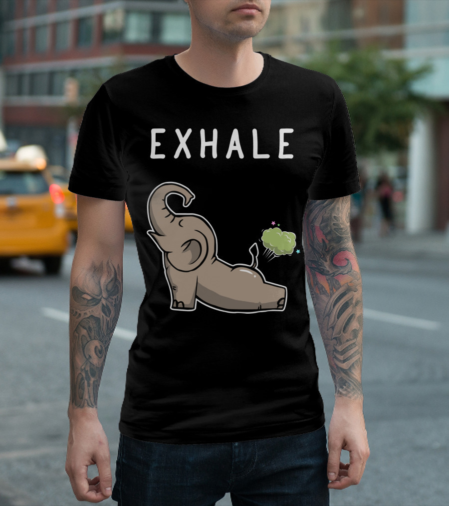 EXHALE Mens Womens Funny Elephant Lovers T-Shirt