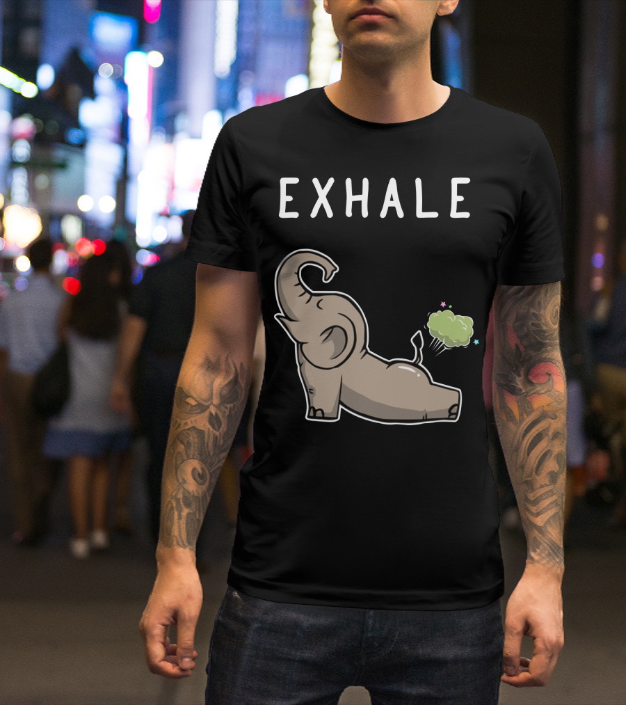 EXHALE Mens Womens Funny Elephant Lovers T-Shirt