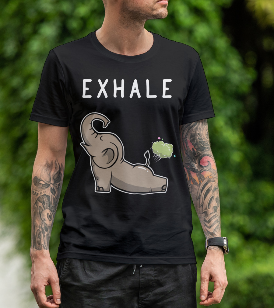 EXHALE Mens Womens Funny Elephant Lovers T-Shirt