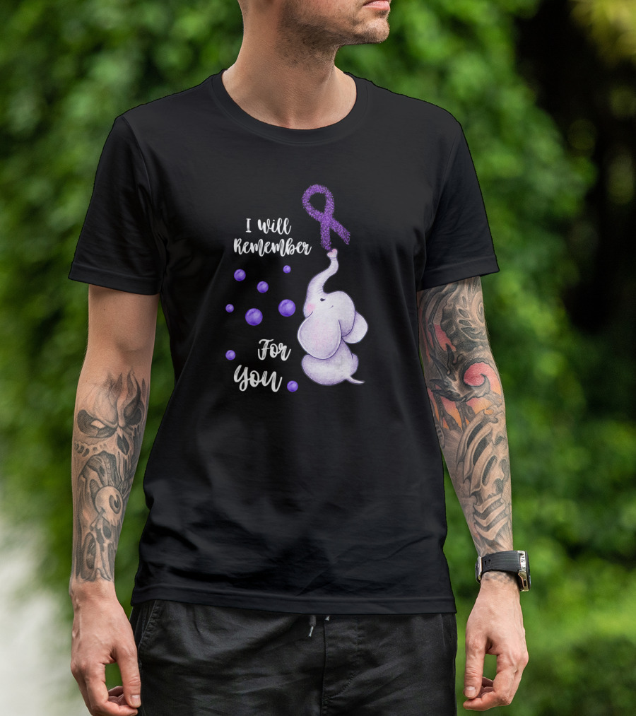 I Will Remember For You Elephant Purple Ribbon Alzheimer's Awareness T-Shirt