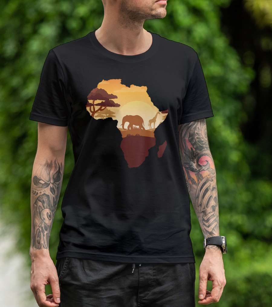 Wildlife Safari Animals Ivory Elephant Africa Silhouette Sunset T-Shirt