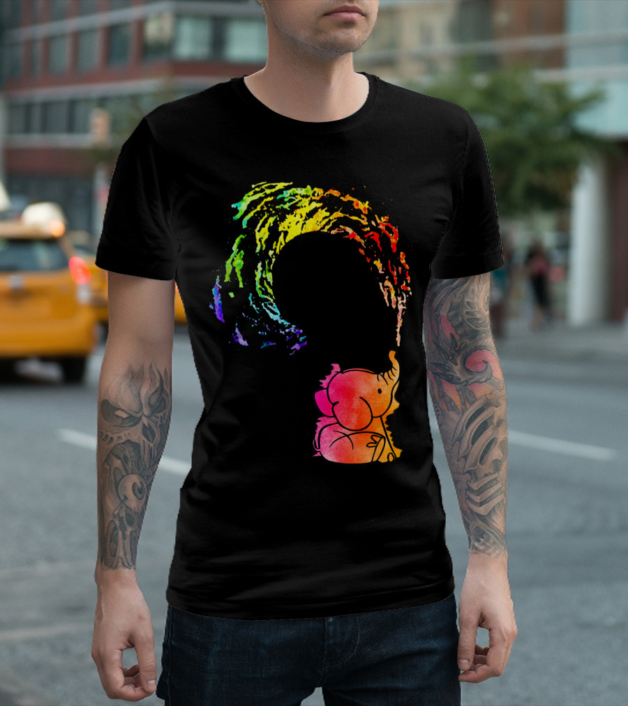 Rainbow Wave Elephant Painting Wall T-Shirt