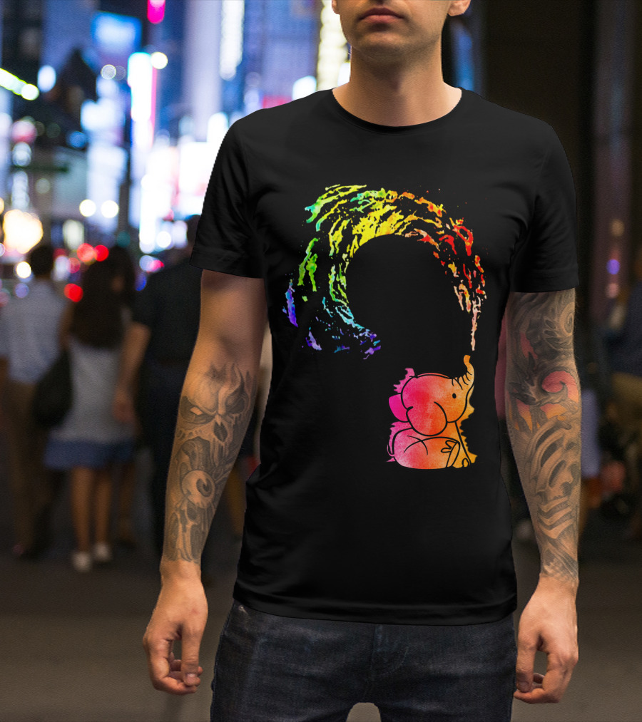Rainbow Wave Elephant Painting Wall T-Shirt