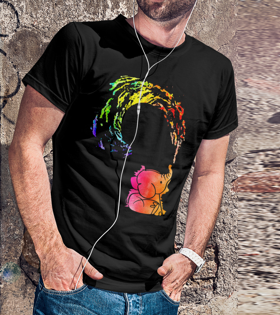 Rainbow Wave Elephant Painting Wall T-Shirt