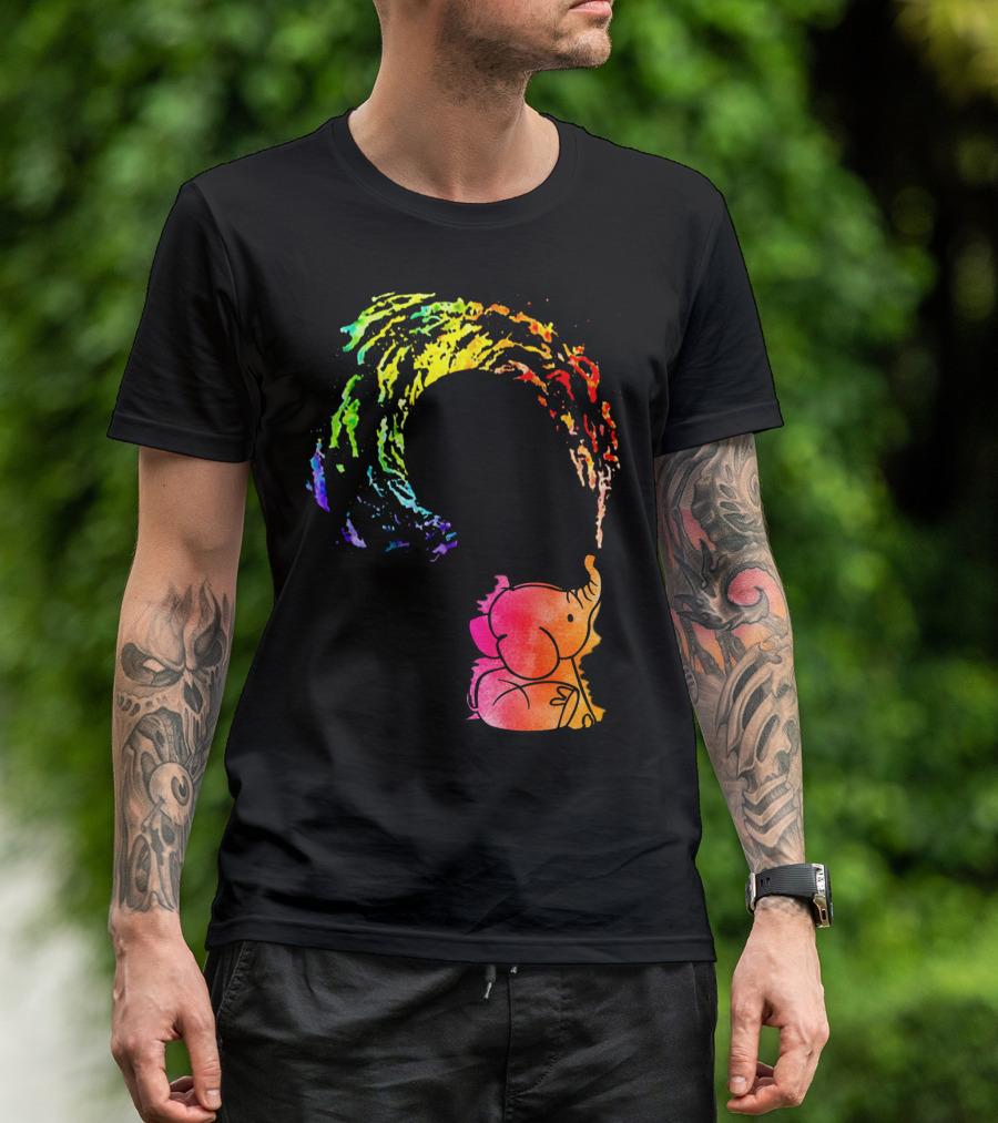 Rainbow Wave Elephant Painting Wall T-Shirt