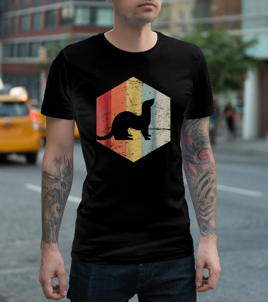 Retro Ferret Striped Vintage Hexagon T-Shirt