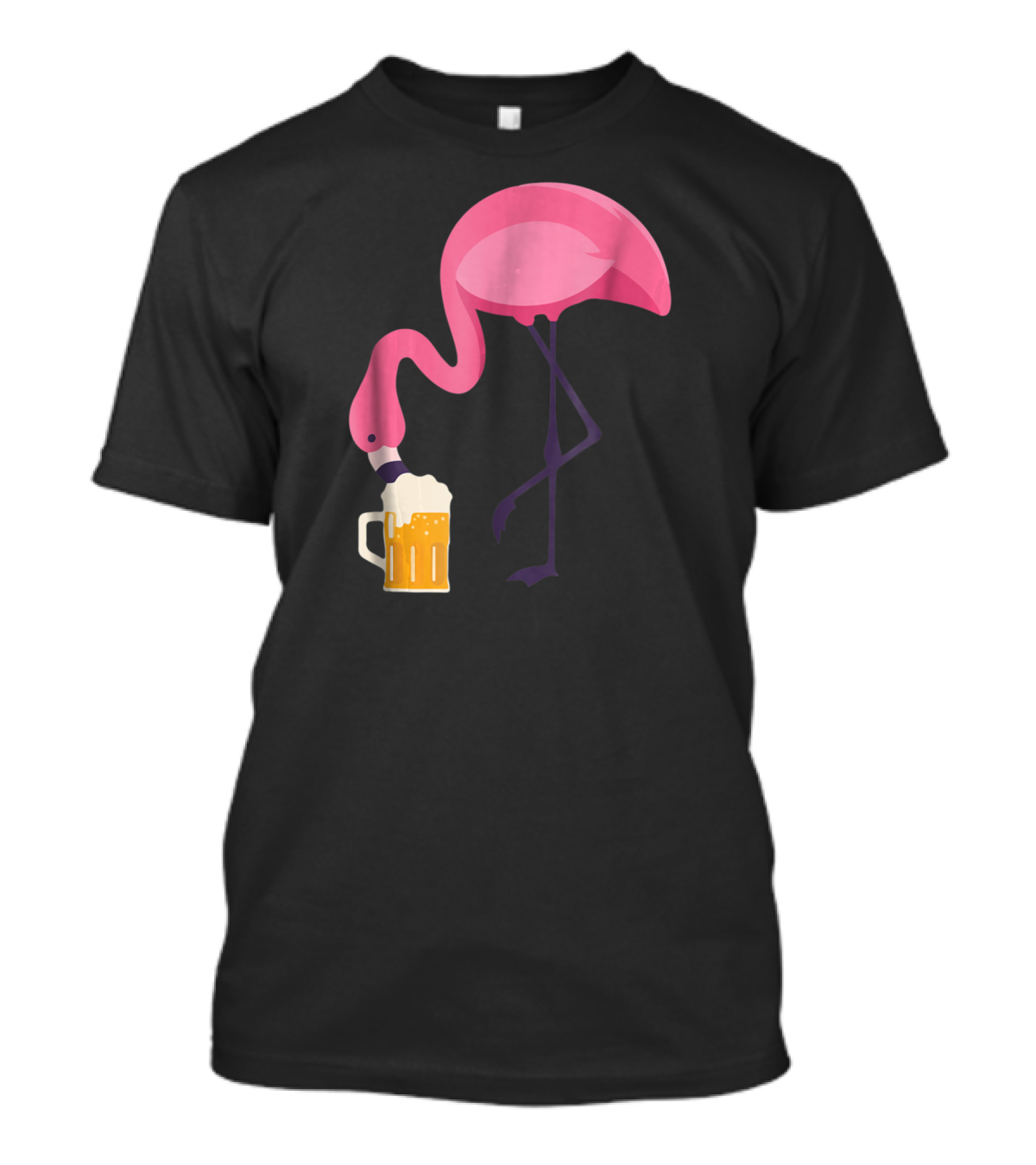 Flamingo Drinking Beer Concept With Pink Bird And Pint Glass T-Shirt