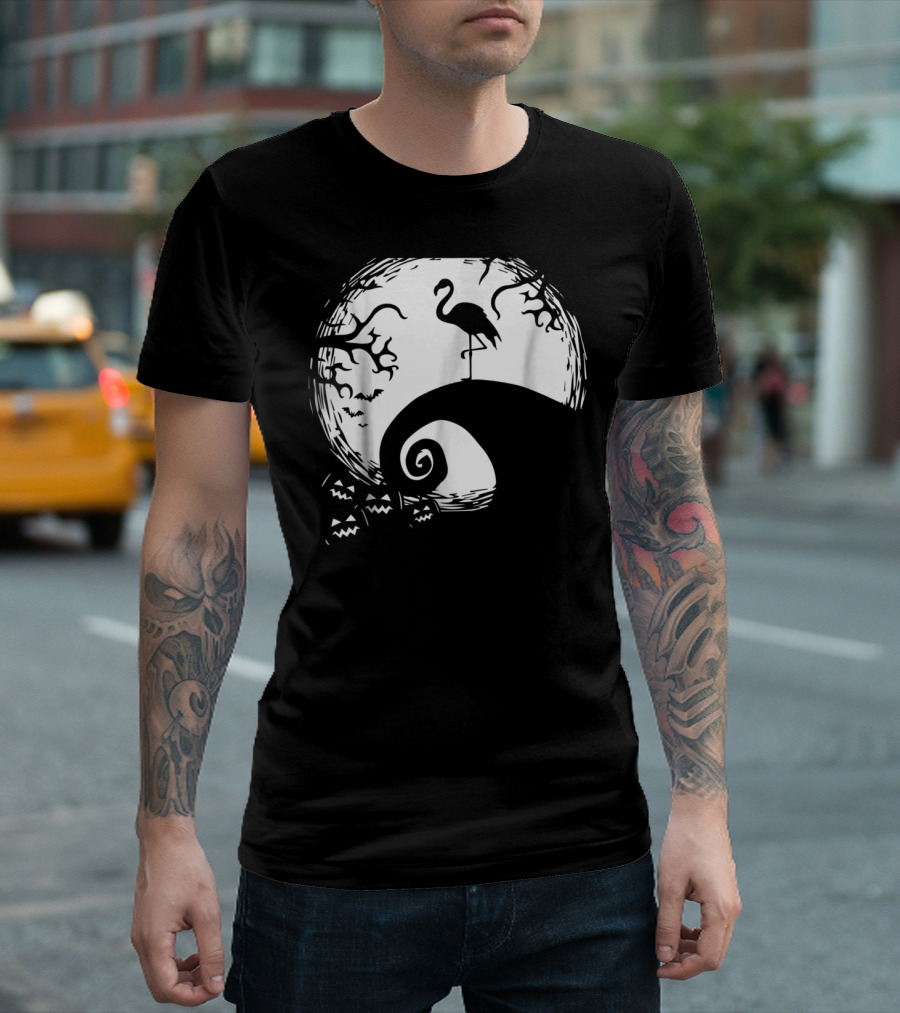 Nightmare Before Christmas Style Flamingo Moon Scene T-Shirt