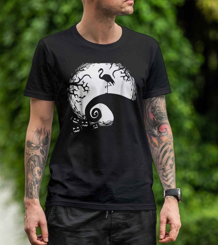 Nightmare Before Christmas Style Flamingo Moon Scene T-Shirt